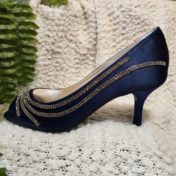 Caparros Womens Oz Peep Toe Classic Pumps, Blue Satin w/Silver Rhinestones 5.5M - Picture 9 of 16